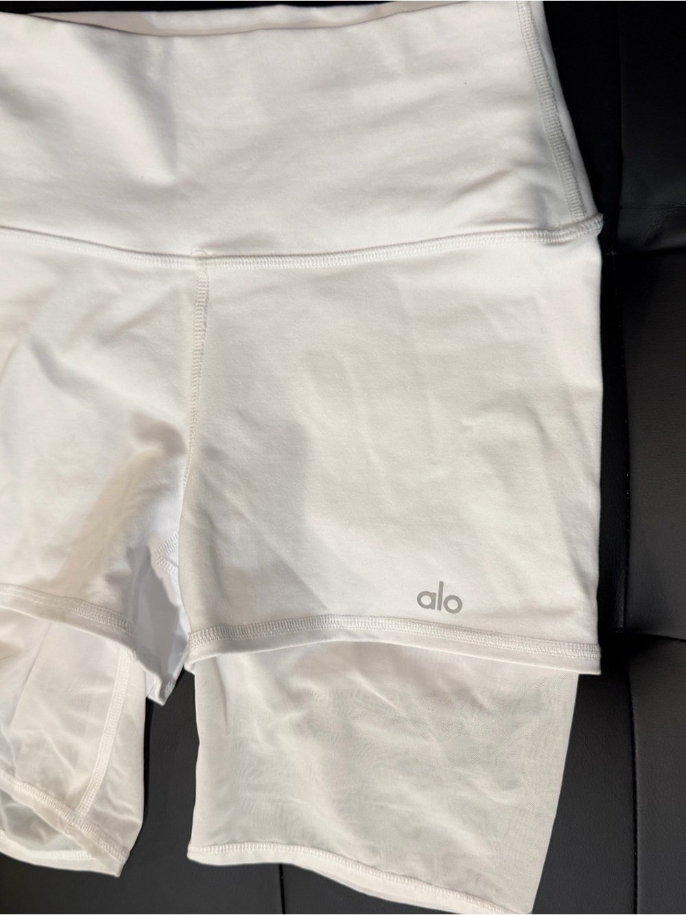 ALO Yoga White High-Rise Layered Bike/Running Shorts - Picture 2 of 5